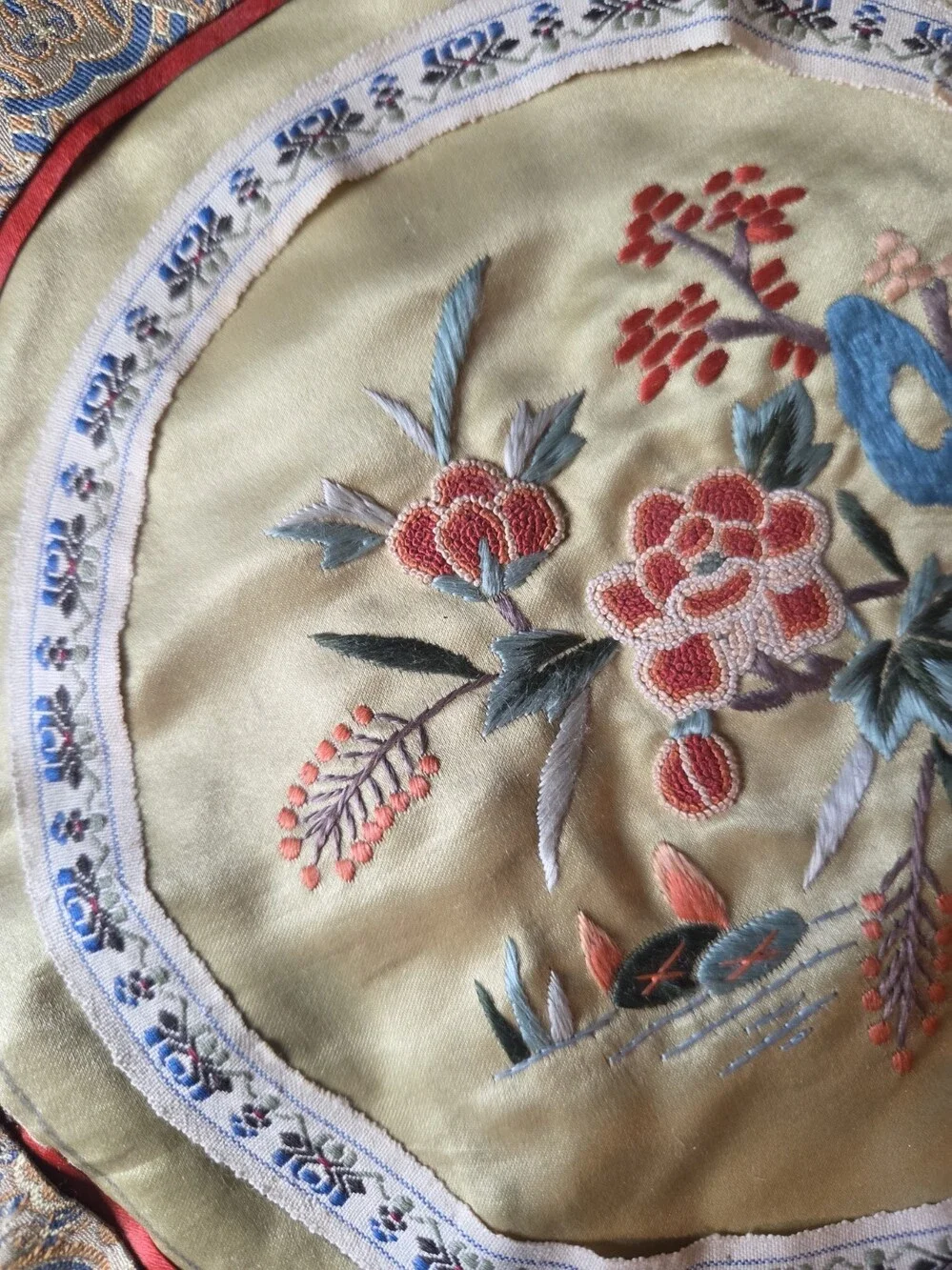 Vintage Chinese Embroidered Silk Bird , Butterfly, Flower detail (3) place mats